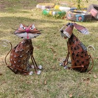 Oniya Niedliche Solar-Katzen- und Hundestatue Gartenbeleuchtung Lustige Tierskulptur Gartendekoration Geschenk für Tierliebhaber Terrasse Rasen