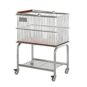 Laundry <b>Basket</b> Trolley Double Layer Wheeled Metal Rolling Cart Clothes Organizer <b>Large</b> Size Household <b>Storage</b> - Product Image 4