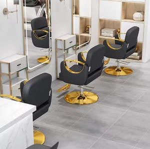 Nouvelle chaise de salon blanche en métal électroplaqué pour la coupe et la coloration des cheveux, avec levage simple en cuir, pouvant être retournée à l'envers, chaise de barbier - Product Image 6