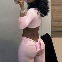 Ensemble deux pièces personnalisé pour femme : haut court dos nœud et pantalon évasé taille haute, idéal pour les grandes tailles