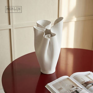 멀린 리빙 베벨드 세라믹 화병 (홈데코용 모던 꽃병 세라믹 장식품) 차오저우 세라믹 공장 OEM/ODM - Product Image 5