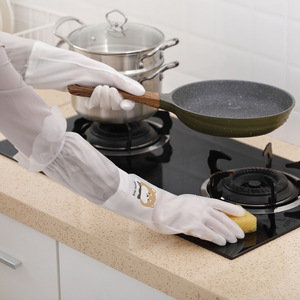 Women's Long Sleeve Household Gloves Thickened Fleece Lined Waterproof For Washing Vegetables Dishes Clothes Size M - Product Image 3