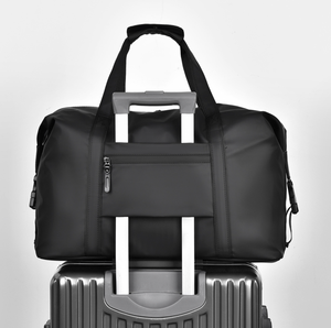 Black Waterproof Travel Duffel <b>Bag</b> Large Capacity PU Weekender Gym <b>Overnight</b> Adjustable Strap Polyester Lining Zipper Closure - Product Image 4