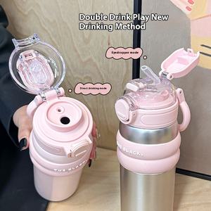 High Quality Double Drink Vacuum <b>Thermos</b> Stainless Steel High Color Value LargeWater Cup Straw Portable for Traveling Women's - Product Image 2