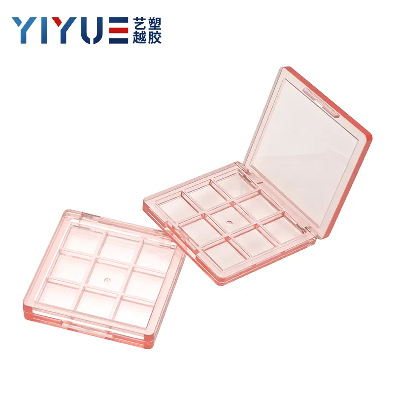 Yiyue כיכר שקוף פלסטיק מקרה עבור צלליות 9 צבעים באיכות גבוהה ריק מותאם אישית צלליות פלטת קומפקטי מקרה