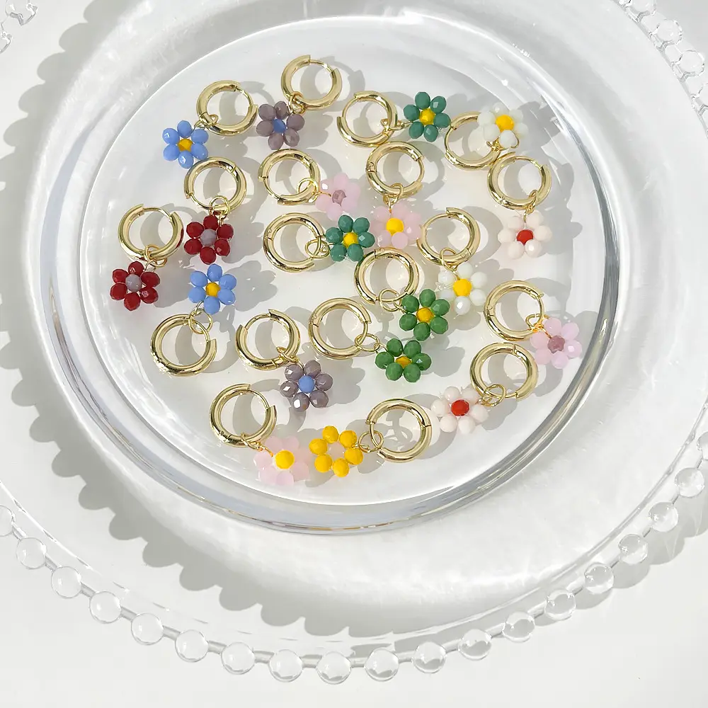 Sweet Candy Color Acrylic Flower Charm Hoop Earring Women Rainbow Stainless Steel 18K Gold Floral Huggie Earrings Fine Jewellery