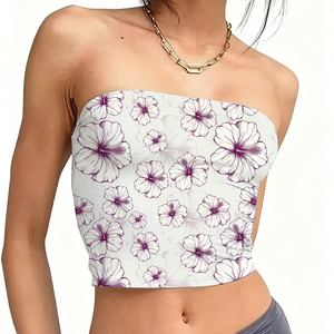 Custom Design <strong>Women</strong> Youth Tube Tops Rayon Stretch <strong>Hawaiian</strong> Floral Lady Adult Tight Crop Top <strong>Shirts</strong> - Product Image 3