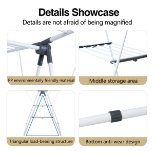 Séchoir à <span class=keywords><strong>linge</strong></span> pliable et portable personnalisable, sur pied, <span class=keywords><strong>grande</strong></span> capacité, avec ailes, en métal - Product Image 2
