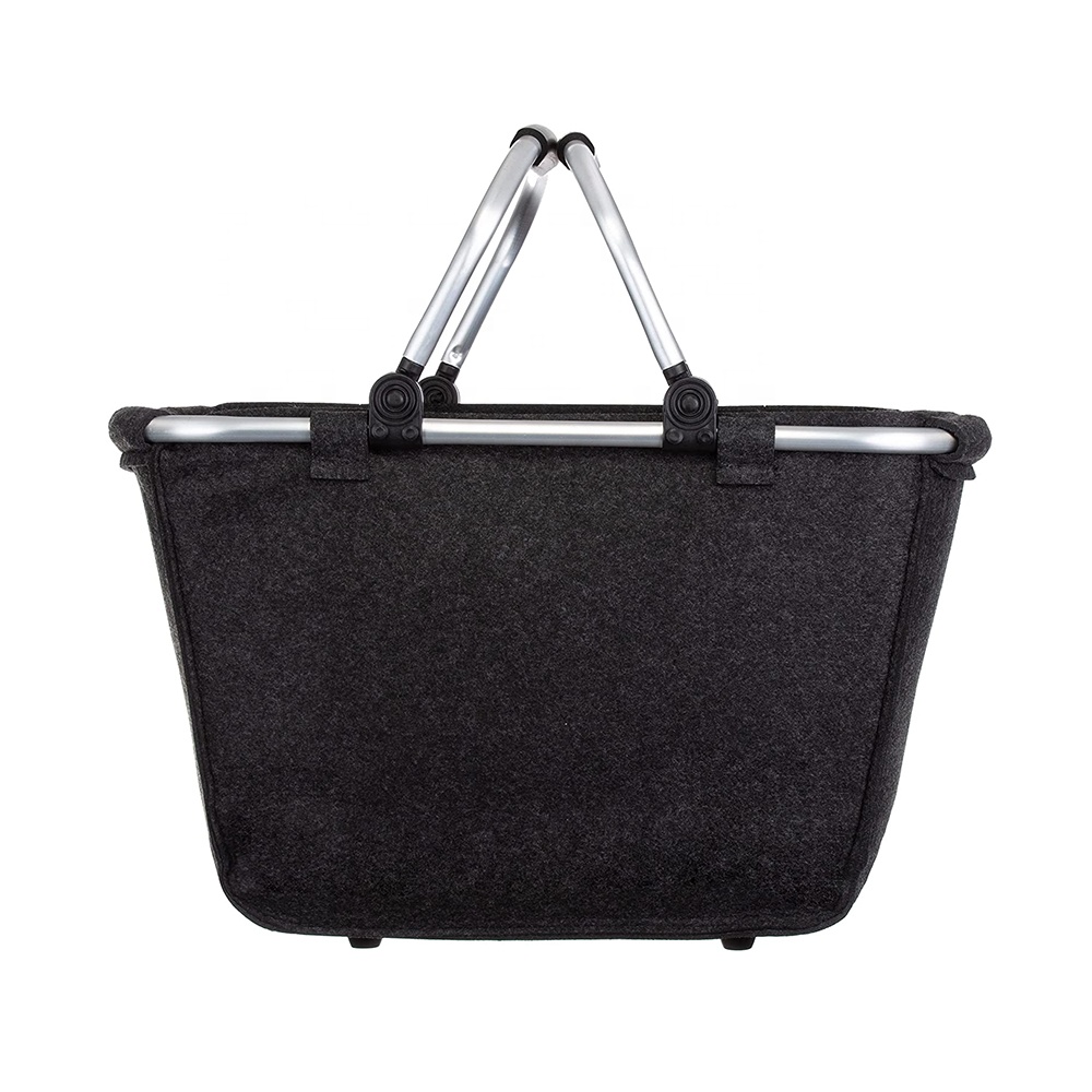 Новое поступление, цена от производителя, корзина для покупок с двумя ручками, черная складная корзина из войлока для дома и супермаркета