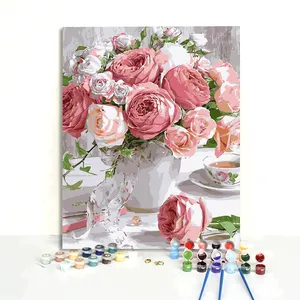 Dipinto a Numeri su Tela Rosa 30x40 cm, Fiori, Vendita all'Ingrosso - Product Image 1