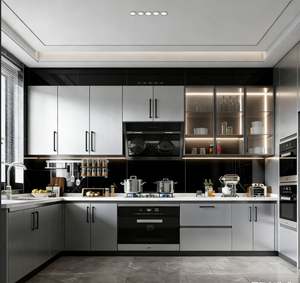 Gabinetes de Cocina de Lujo con Cubierta de Mármol, Madera Sólida con Puerta de Vidrio y Correderas para Cajones, Muebles para Toda la Casa de Villa - Product Image 6