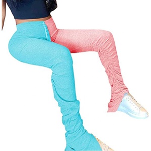 Cintura entallada azul y rosa alta calidad de las mujeres casuales populares apilado Pantalones - Product Image 4