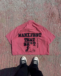 Mùa Hè Cotton Boxy Thiết Kế Quá Khổ Flannel In Của Nam Giới Cắt Kiểm Tra Ngắn Tay Áo Áo Sơ Mi Giản Dị Nút Up Tùy Chỉnh Áo Sơ Mi Cho Nam Giới - Product Image 3