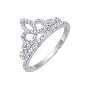 Princess Tiara Luxury Moissanite <b>Ring</b> S925 Sterling Silver 18K White Gold Plated <b>Crown</b> Shape Prong Setting Stackable Women for - Product Image 2