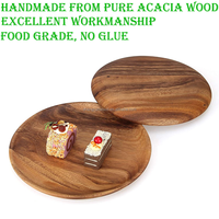 Assiettes en bois d'acacia rondes, ensemble d'assiettes en bois d'acacia, nettoyage facile, légères, pour plats, collations, desserts