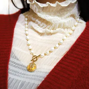 Collane con perline di perle, collana regina di gioielleria raffinata placcata in oro