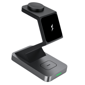 Base de Carga Inalámbrica 3 <span class=keywords><strong>en</strong></span> 1, Estación de Carga Rápida de 15 W <span class=keywords><strong>para</strong></span> Teléfono, Reloj y Auriculares, Entrada Tipo C, Logotipo Personalizado - Product Image 1