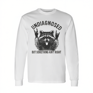 T-shirt à manches longues avec motif Raccoon Meme « On ne sait pas ce qui se passe, mais quelque chose ne va pas » – Catégorie de produits promotionnels - Product Image 2