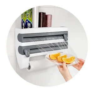 2021创意厨房壁挂式保鲜膜切割器厨房储物架塑料食品包装膜分配器