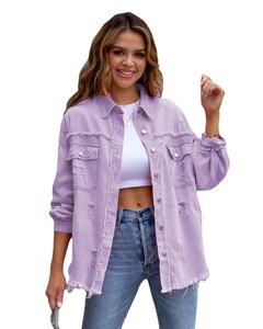 Camicette a Maniche Lunghe per Donne, Top in Jeans, Giacca Strappata con Fori per Signore - Product Image 3