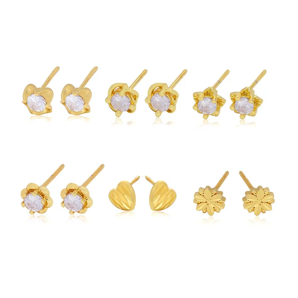 JXX hot sale fashion flower and heart shape brass jewellery earring studs with zircons 24k gold plated jewelry making