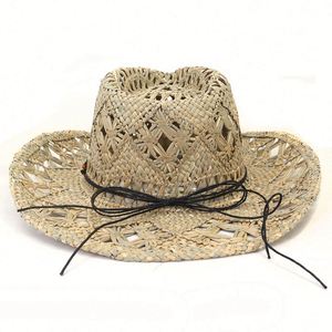 Chapeau de cowboy occidental en paille naturelle tressée à la main, avec perles et coquillages, idéal pour la plage et la protection solaire – Nouvelle collection été, vente flash - Product Image 6