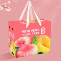 Boîte en papier ondulé Cartons de fruits Motif personnalisé Impression Poignée en corde de coton Emballage de fruits Fenêtre d'expédition Boîte-cadeau