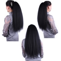 22 pouces de long Yaki droit cordon synthétique queue de cheval # 1B naturel noir résistant à la chaleur femmes américaines Extension de cheveux Stock