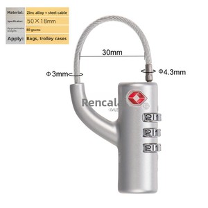 Cadenas à code TSA pour bagages, en acier allié, avec câble métallique, sans finition, fournis par le fabricant de Foshan - Product Image 4