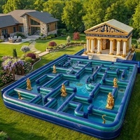 Laberinto Acuático Inflable con Tobogán, Pista de Obstáculos Inflable Resistente, Parque Acuático Flotante para Parques Acuáticos