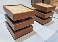 Table d'appoint moderne de luxe en bois avec plateau en marbre, table de canapé géométrique à 3 niveaux, table basse d'angle pour chambre à coucher