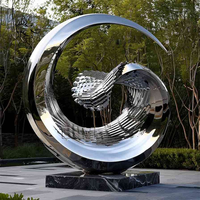 Sculpture extérieure abstraite moderne en acier inoxydable de grande taille avec éclairage pour hôtel, villa, parc BLVE