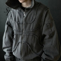 Benutzer definierte Y2K Vintage Jeans jacke American High Street Trend Spleißen Gothic Style Übergroße Kapuzen pullover mit Reiß verschluss Punk Ninja Hoodie
