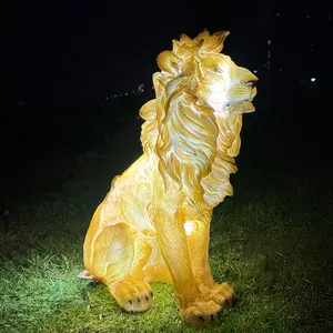 การตกแต่งสวนกลางแจ้งรูปปั้นสิงโตไฟเบอร์กลาสรูปปั้นเสือเรซินโคมไฟคริสต์มาส LED รูปสัตว์