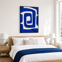 Peinture géométrique carrée bleue et blanche sur toile encadrée, grande décoration murale nordique simple et moderne pour la maison