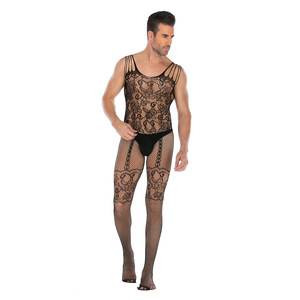 Nuevas llegadas: Bodystockings de malla negra con estampado floral Paisley para hombre, lencería. - Product Image 5