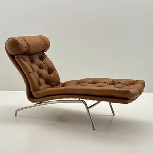 Minimalist Chaise Lounge Chair with Stainless Steel <b>Frame</b> and Brown Leather for Living Room-Eco-Friendly & Comfortable Design - Product Image 2