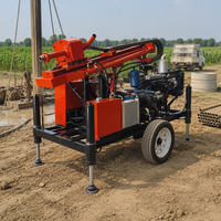 Plateforme de forage de puits d'eau à moteur diesel 100-200m sur remorque à roues avec système hydraulique complet