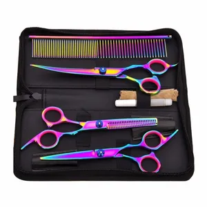 Pet Hair Cut Colorful Scissors Clippers Flat Tooth Cut Pets Beauty Tools Set Kit Dogs Grooming Hair Cutting Scissor Set