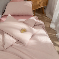 Parure de lit 4 pièces en coton lavé 200TC, style européen, rayures teintes en fil, bio et écologique, taille King, toutes saisons, OEM