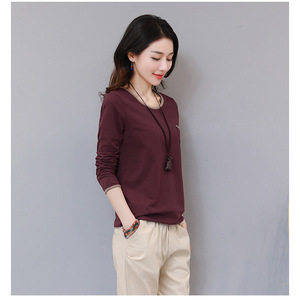 Women's Long Sleeve T-Shirt Army Green Loose Fit Round Neck Casual Top Knitted Fabric Simple Style Everyday Wear - Product Image 3