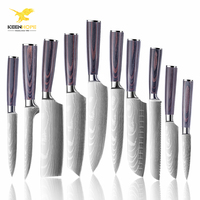 KEENHOPE Lot de 10 couteaux de cuisine damas motif laser 4Cr13 acier inoxydable avec manche en bois violet vente en gros d'usine