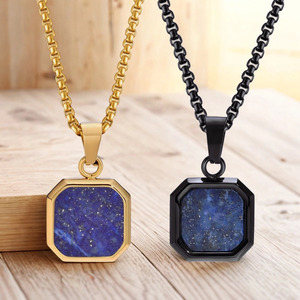 <span class=keywords><strong>18</strong></span> <span class=keywords><strong>K</strong></span> oro Acero inoxidable turquesa blanco concha pegamento gota cuadrado moda colgante collar largo para hombres - Product Image 4