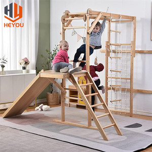 Sturdy Ash Wood Play Set With Monkey Bars And Rope Wall Net Toddler And Kids Adventure Playground