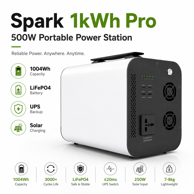 1004Wh LiFePO4 Portable Power Station 500W Solar Generator UPS Backup Battery Power Supply for Home Camping