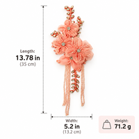 Applique florale 3D en maille perlée faite à la main avec strass et pompon pour vestes, robes, Qipao, robes de mariée, décoration de couture DIY