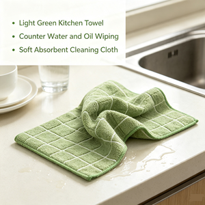 Essuie-tout de cuisine en coton à carreaux vert clair, doux, absorbant, séchage rapide, carré, pour le nettoyage - Product Image 2
