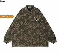 Veste chemise streetwear oversize premium à boutons, veste utilitaire décontractée avec logo en relief, veste coach imprimée camouflage pour homme, personnalisable