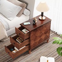 Armoire de rangement vintage en bois à 3 tiroirs, surface en placage losange, coffre haut en bois avec pieds tournés pour chambre, salon, maison