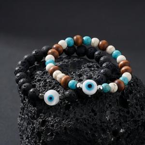 Bracelets en <span class=keywords><strong>pierre</strong></span> <span class=keywords><strong>de</strong></span> <span class=keywords><strong>lave</strong></span> Resoul Evil Eye, perles en pierres précieuses naturelles, perles en bois, amulette, bracelet <span class=keywords><strong>de</strong></span> couple pour homme et femme, bijoux tendance - Product Image 1